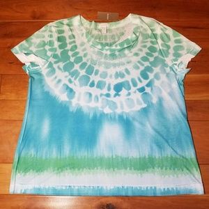 NWT XL CHICOS 3 TROPIC RAW EDGE VEE TOP